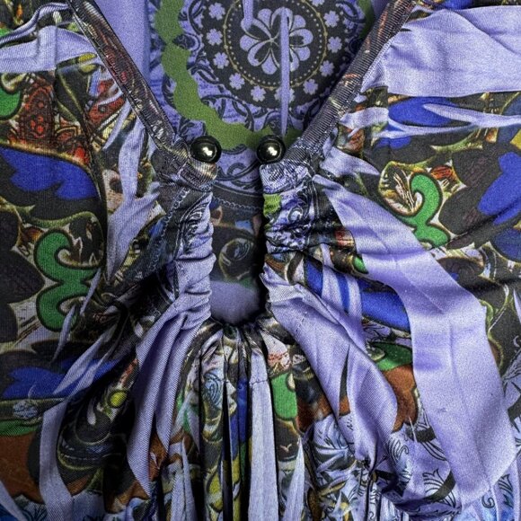 VTG Y2K Apt.‎ 9 Purple Paisley Kaleidescope BabyDoll Dress Metal Bull Ring Sz M - Picture 4 of 11